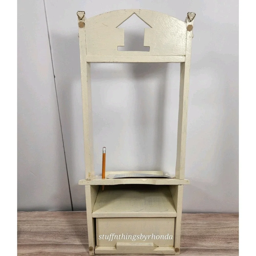 Vintage Wood Wall Mount Writing Shelf Wall Phone Stand / Desk Caddy Charge Stand